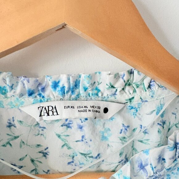 Zara Poplin Voluminous Floral Printed Mini Dress Blogger Favourite Blue Size XL - Picture 7 of 8